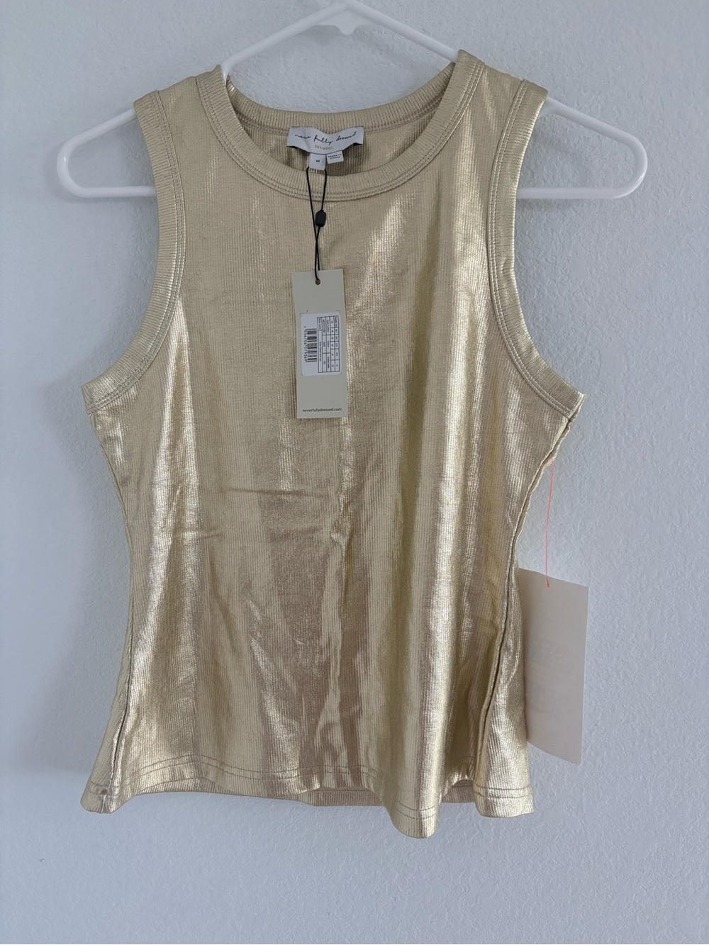 Never Fully Dressed Metallic Gold Ribbed Tank Top NWT - Picture 4 of 8